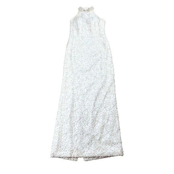 St. Tropez Wedding Dress Sz. 10 Ivory Halter Pearl Beaded Lace with Sweep Train - Picture 4 of 14